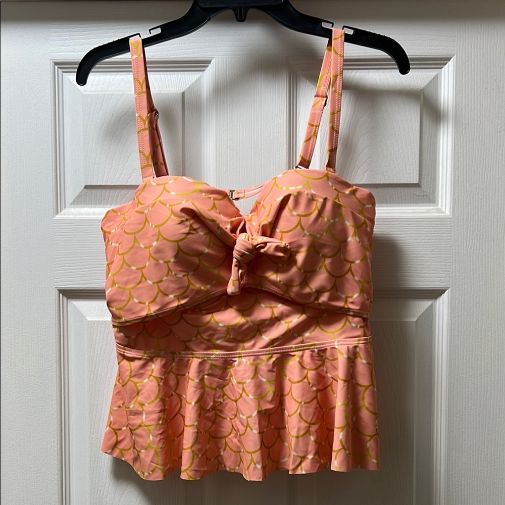 Peach and Yellow Scallop Peplum Bathing Suit Top